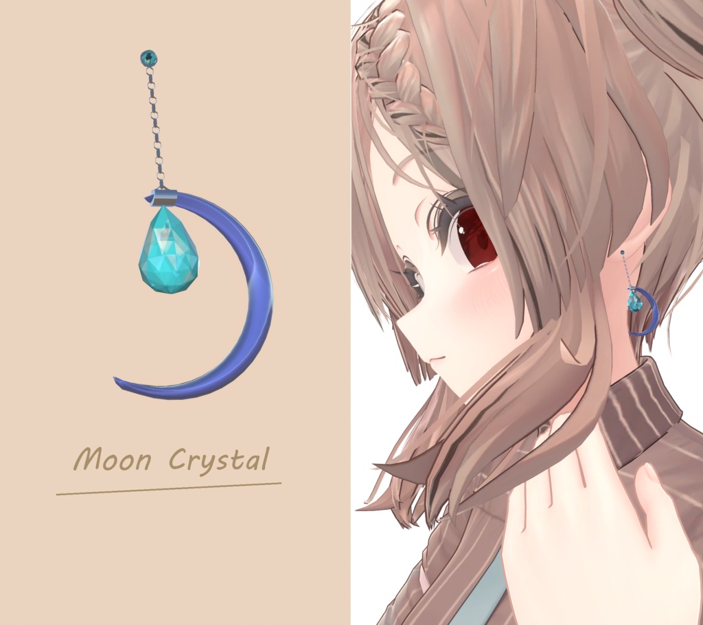 【VRChat想定】月と宝石のイヤリング / Moon Crystal Earring 【イヤリング】