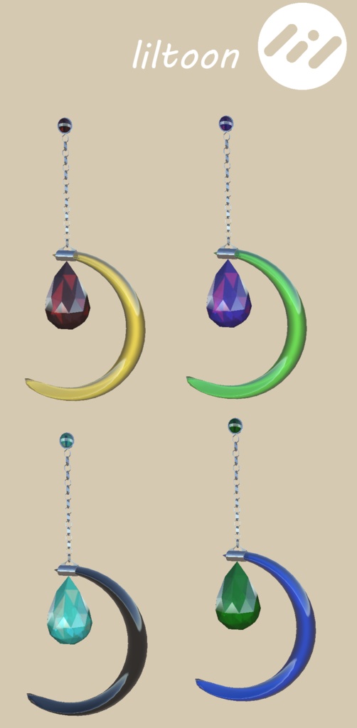 【VRChat想定】月と宝石のイヤリング / Moon Crystal Earring 【イヤリング】