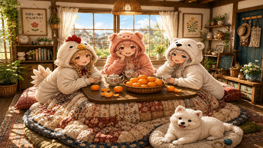 【無料版】パジャマこたつシリーズ 昼下がりのぬくもり 壁紙&イラストセット