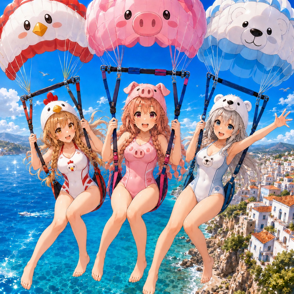 こたつ娘たちと危険すぎるパラセーリング in 地中海 壁紙＆イラストセット【談話付き】