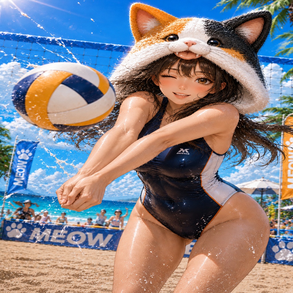 三毛猫ガールと真夏のビーチバレー 壁紙＆イラストセット