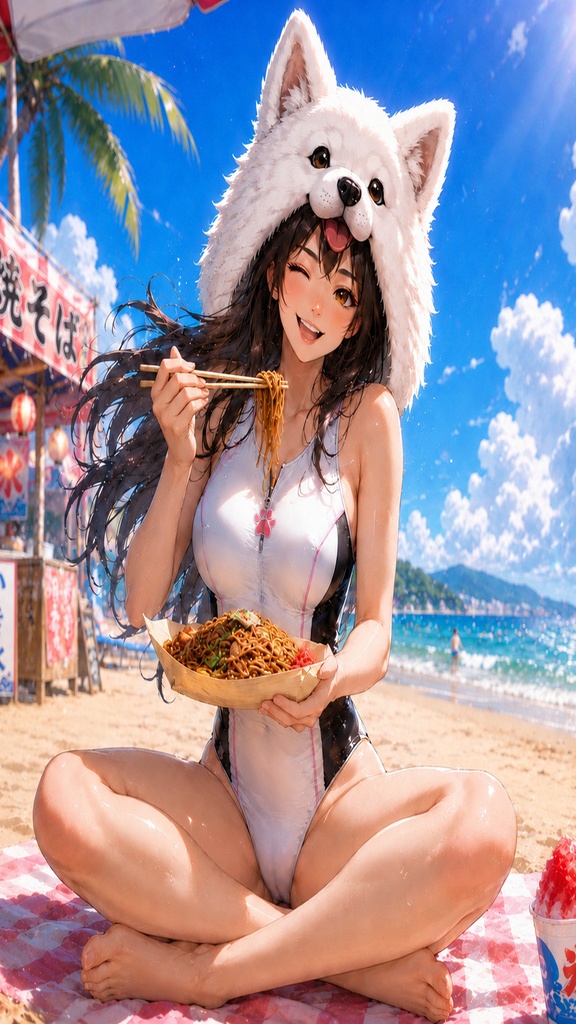 サモエドガールと砂浜の夏休み 壁紙&イラストセット【おまけ付き】
