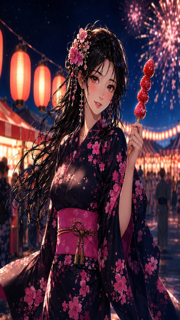 桜姫と夏夜のいちご飴 壁紙&イラストセット【おまけ付き】