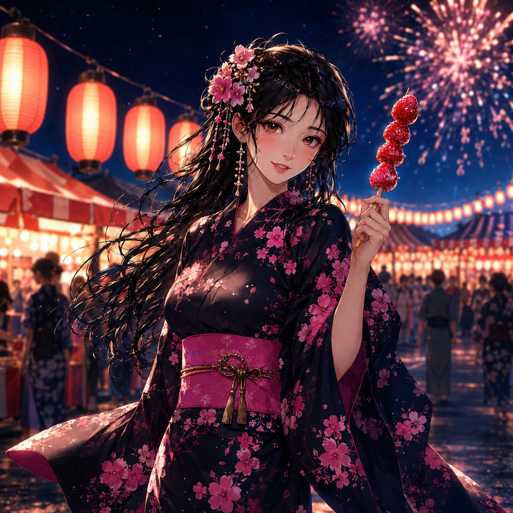 桜姫と夏夜のいちご飴 壁紙＆イラストセット【おまけ付き】