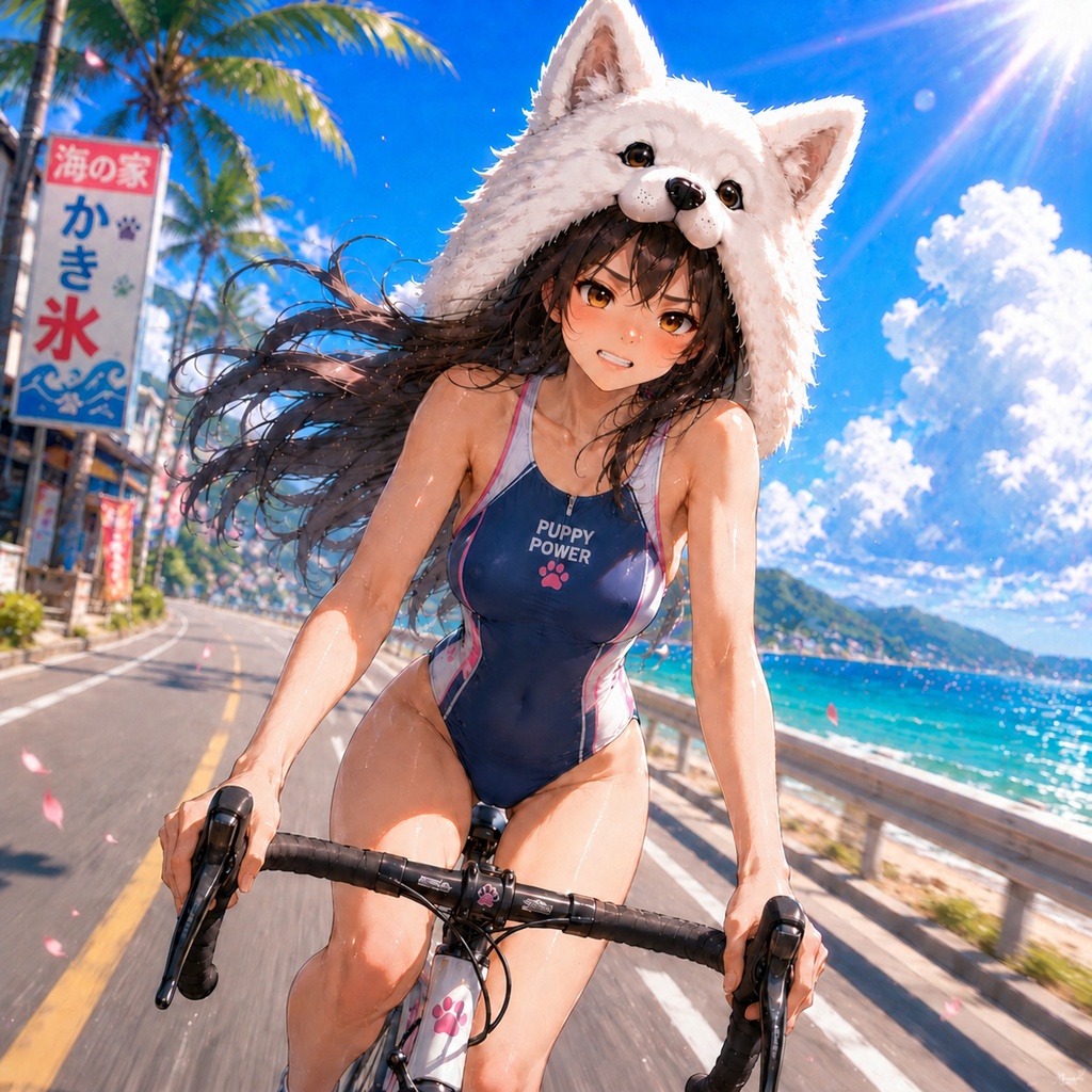 サモエドガールと海辺のサイクリング 壁紙&イラストセット【おまけ付き】
