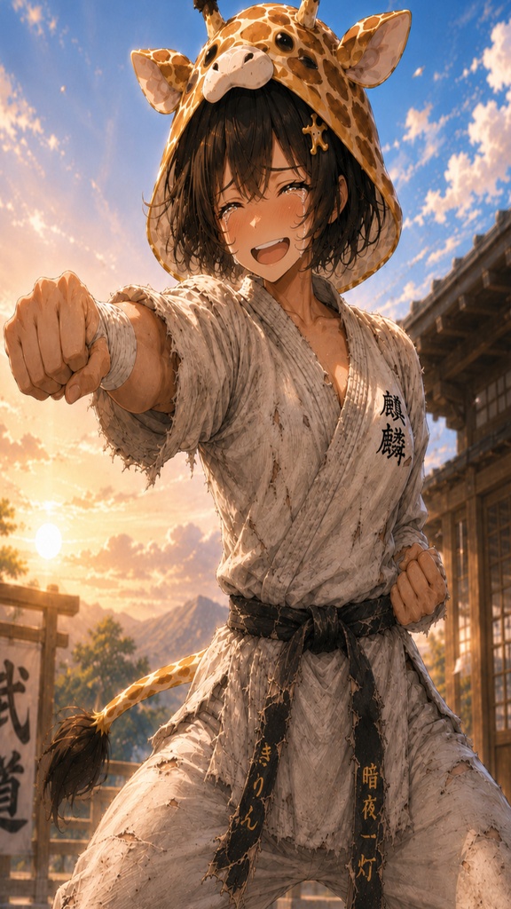 空手家キリンちゃん 感謝の正拳突き 壁紙&イラストセット