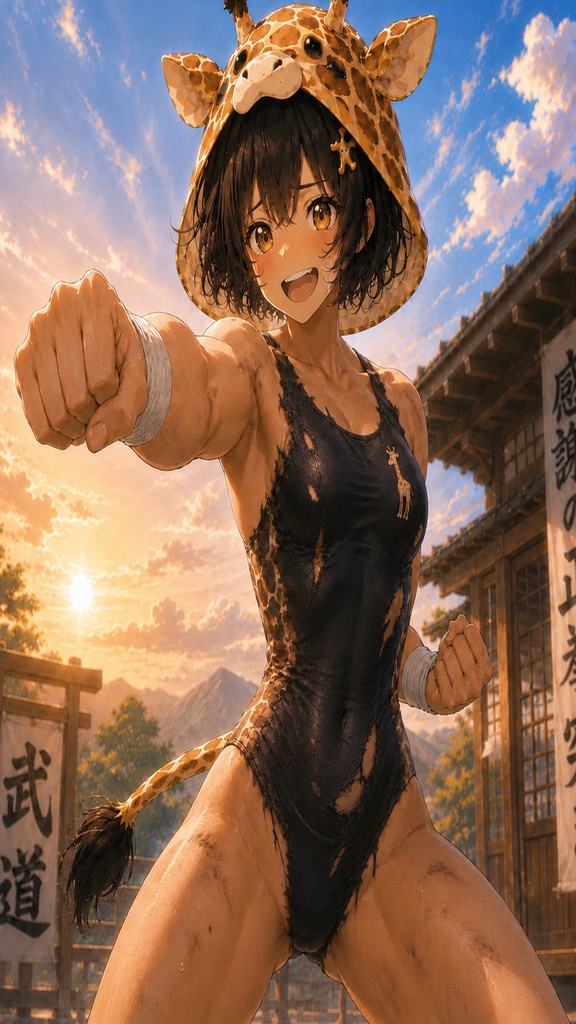 空手家キリンちゃん 感謝の正拳突き 壁紙&イラストセット