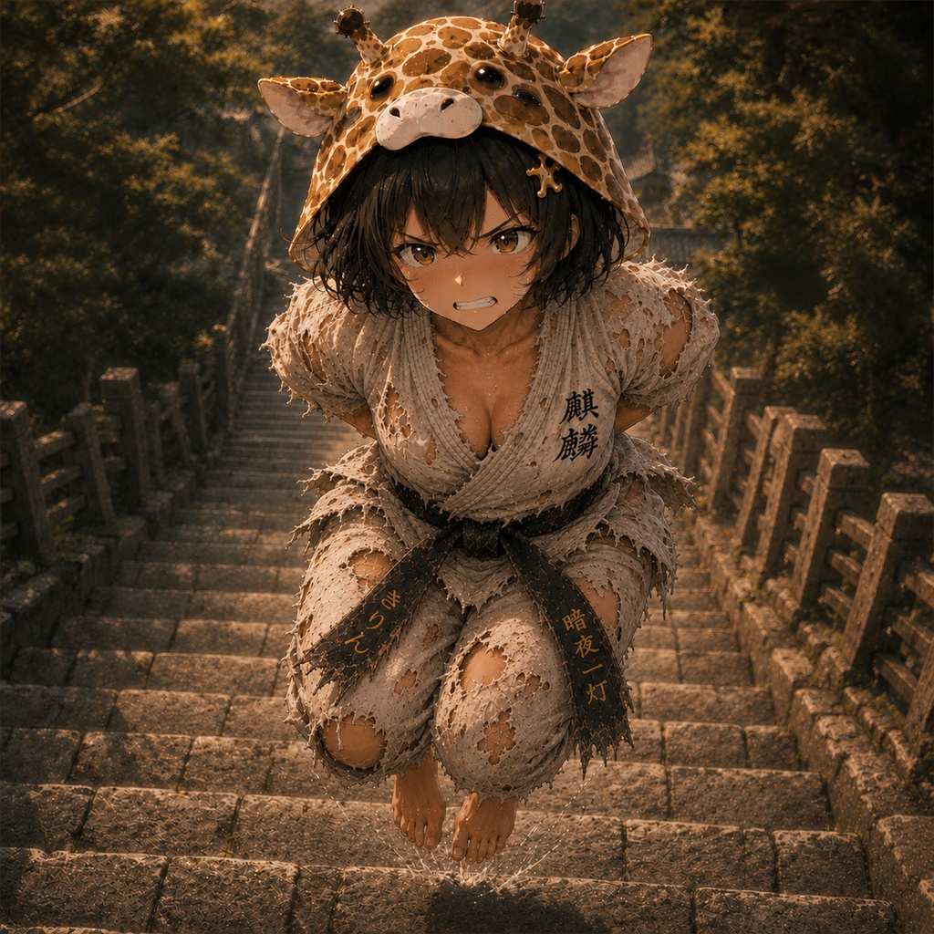 空手家キリンちゃん うさぎ跳び修行 壁紙＆イラストセット【おまけ付き】