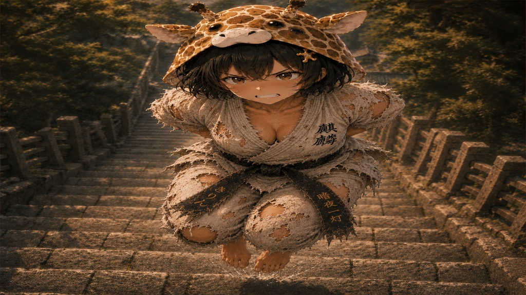 空手家キリンちゃん うさぎ跳び修行 壁紙&イラストセット【おまけ付き】