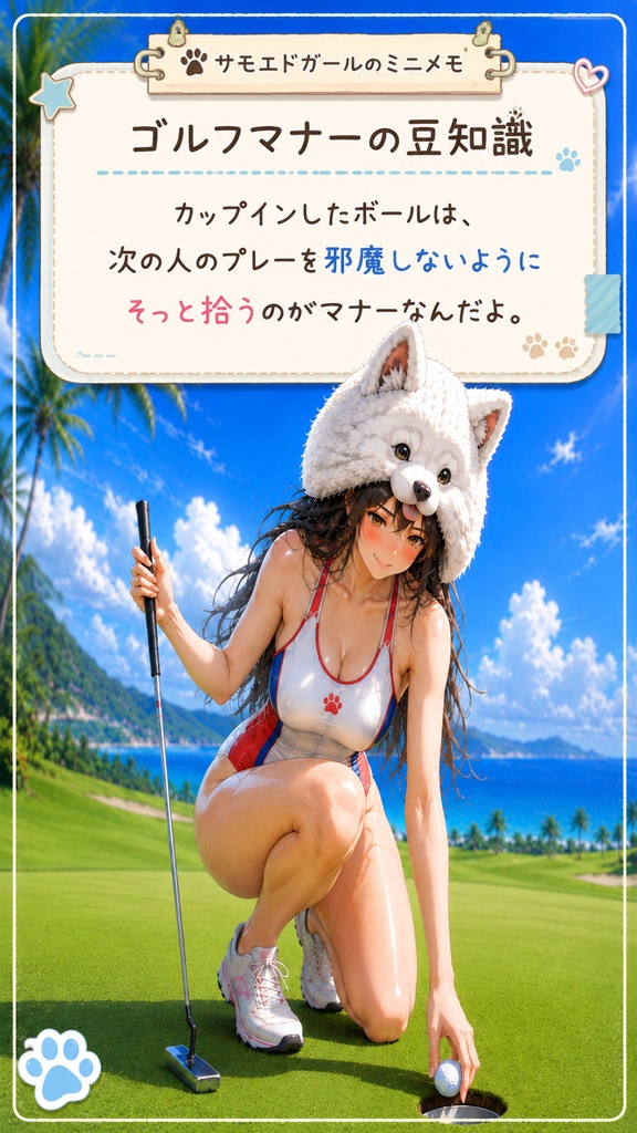 サモエドガールとゴルフマナーを学ぶ 壁紙&イラストセット【ミニメモ+おまけ付き】