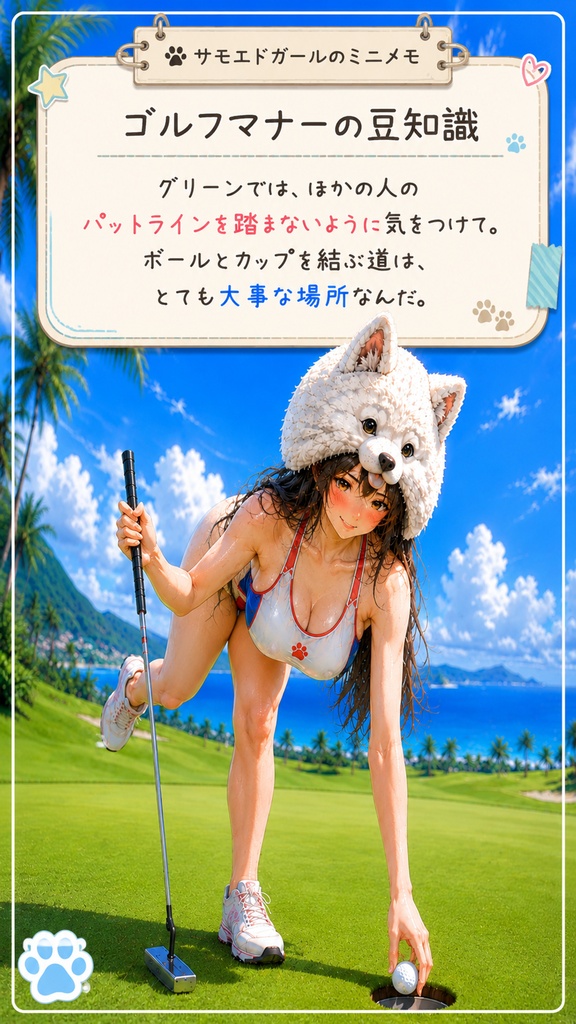 サモエドガールとゴルフマナーを学ぶ 壁紙&イラストセット【ミニメモ+おまけ付き】