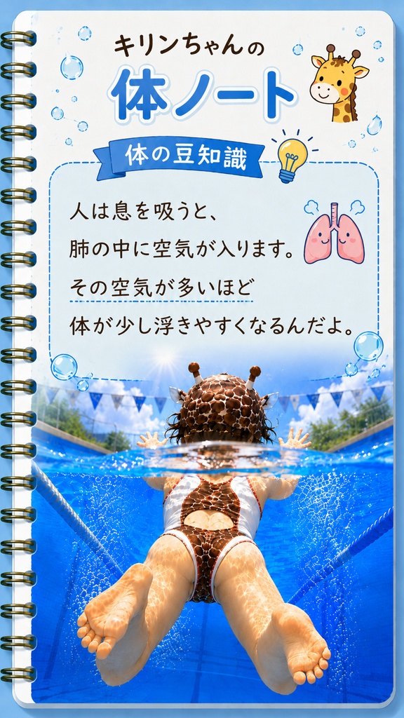 キリンちゃん 夏のプール修行 壁紙&イラストセット【体ノート付き】