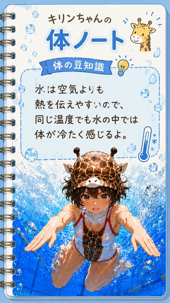 キリンちゃん 夏のプール修行 壁紙&イラストセット【体ノート付き】