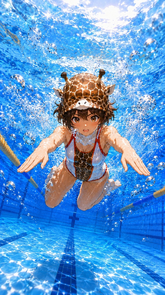 キリンちゃん 夏のプール修行 壁紙&イラストセット【体ノート付き】