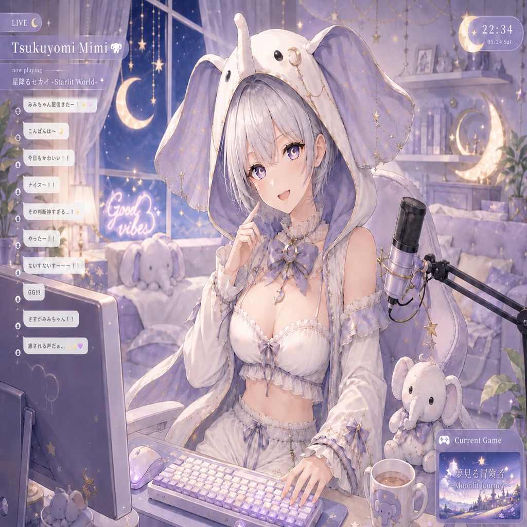 新人配信者・月詠ミミ 壁紙&イラストセット【リスナーへの一言付き】