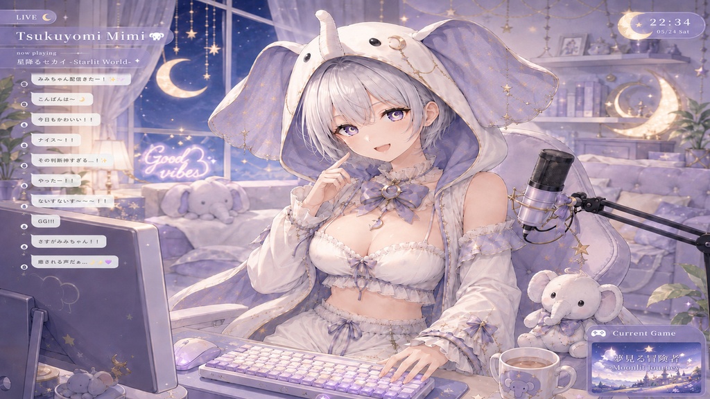 新人配信者・月詠ミミ 壁紙&イラストセット【リスナーへの一言付き】