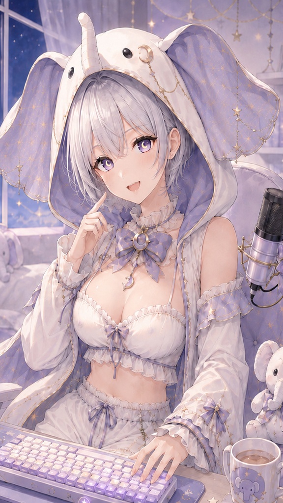 新人配信者・月詠ミミ 壁紙&イラストセット【リスナーへの一言付き】