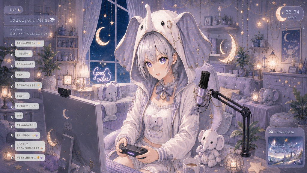 月詠ミミ ゲーム配信 壁紙&イラストセット【リスナーへの一言付き】