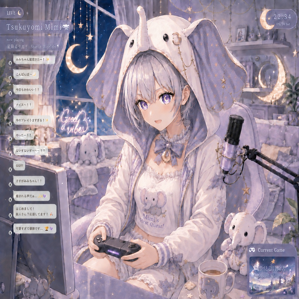 月詠ミミ ゲーム配信 壁紙＆イラストセット【リスナーへの一言付き】