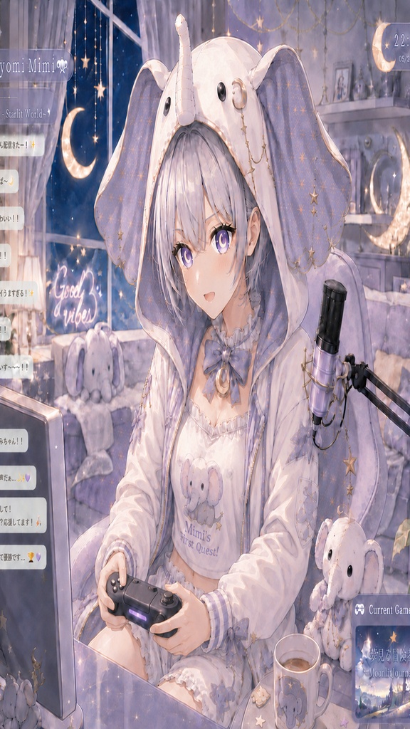 月詠ミミ ゲーム配信 壁紙&イラストセット【リスナーへの一言付き】