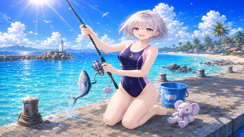 月詠ミミ 競泳水着の釣りVlog 壁紙セット
