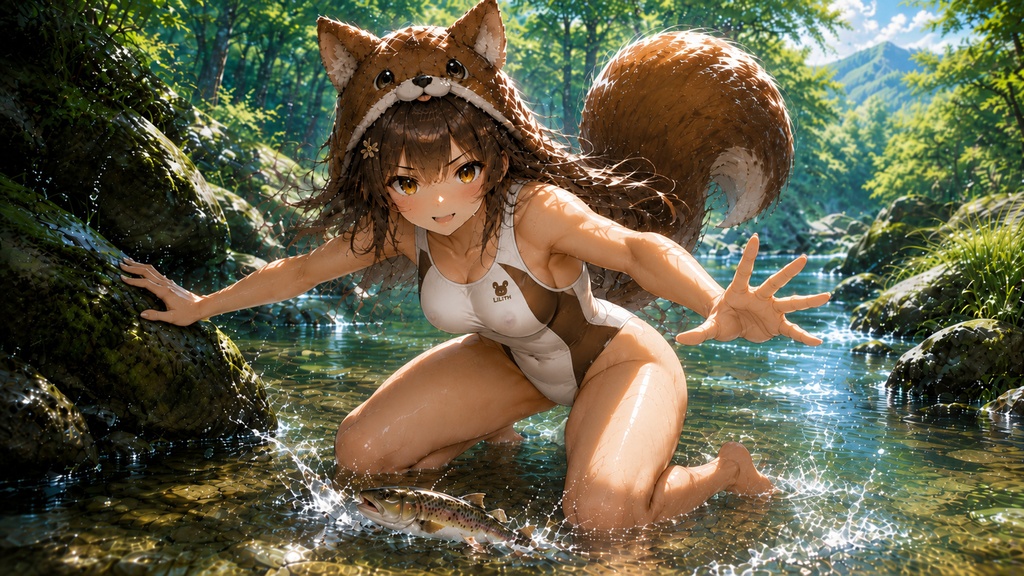 リリスちゃん 夏の清流遊び 壁紙セット