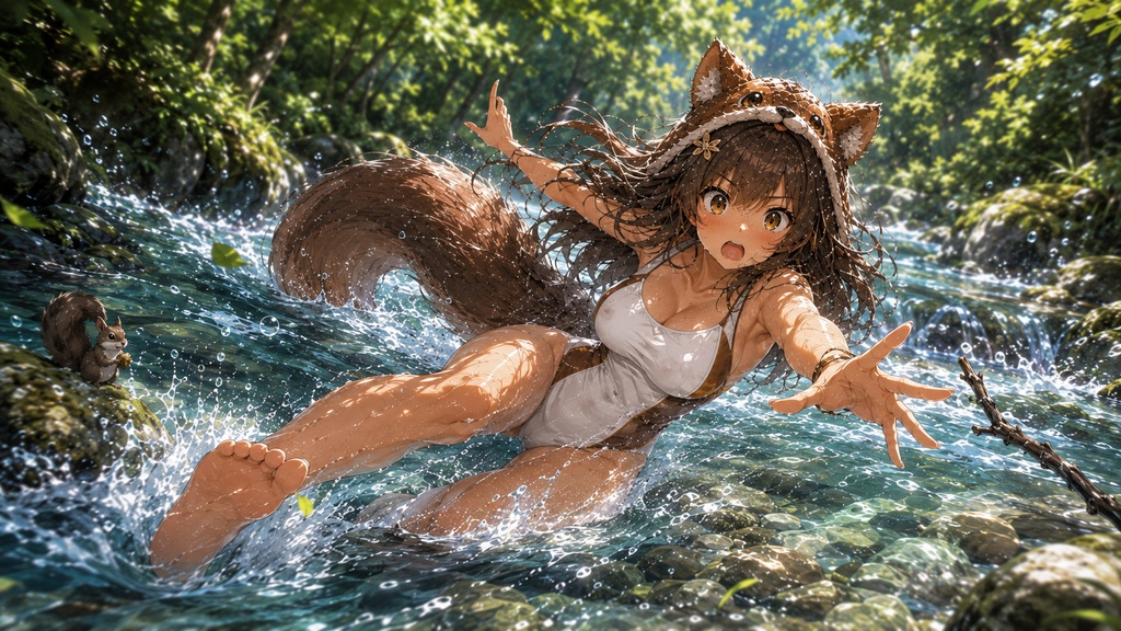 リリスちゃん 夏の清流遊び 壁紙セット