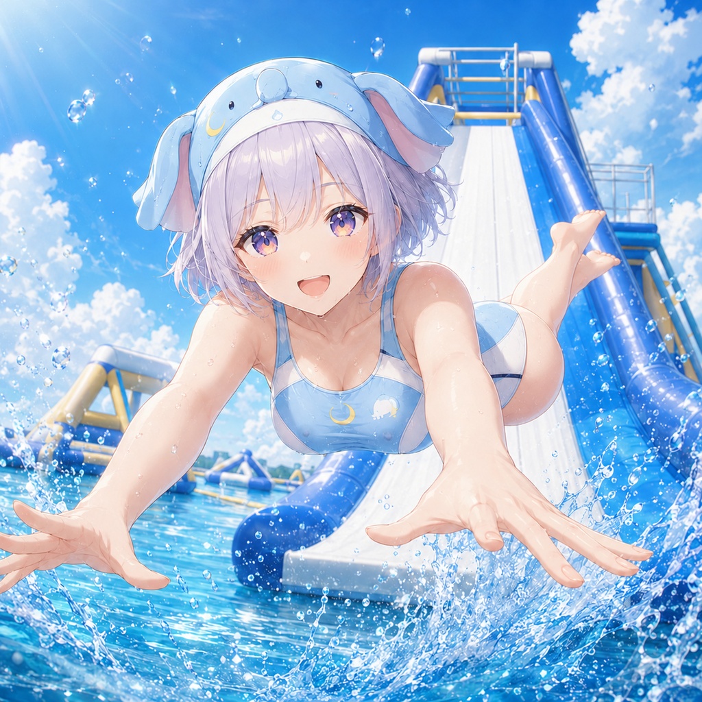 月詠ミミ 競泳水着で水上アスレチックVlog 壁紙セット