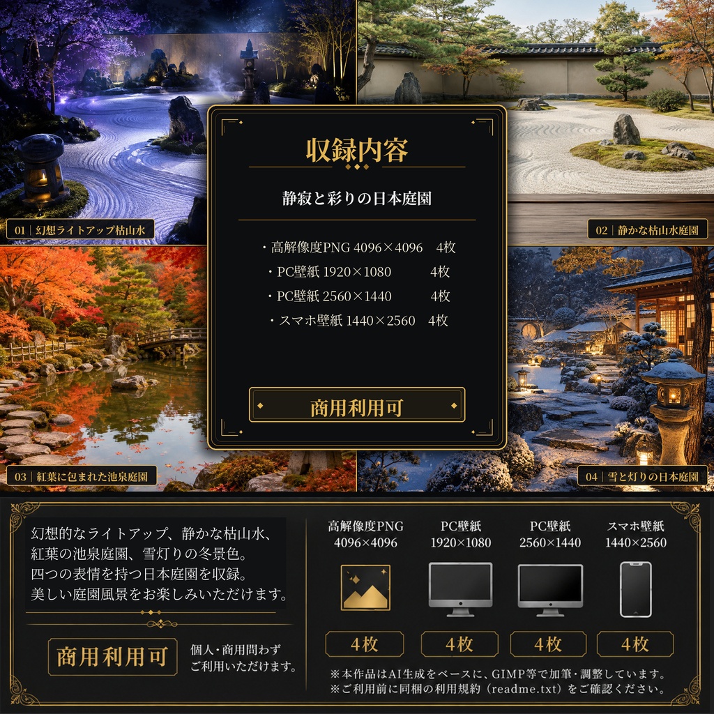 静寂と彩りの日本庭園 背景素材＆壁紙セット