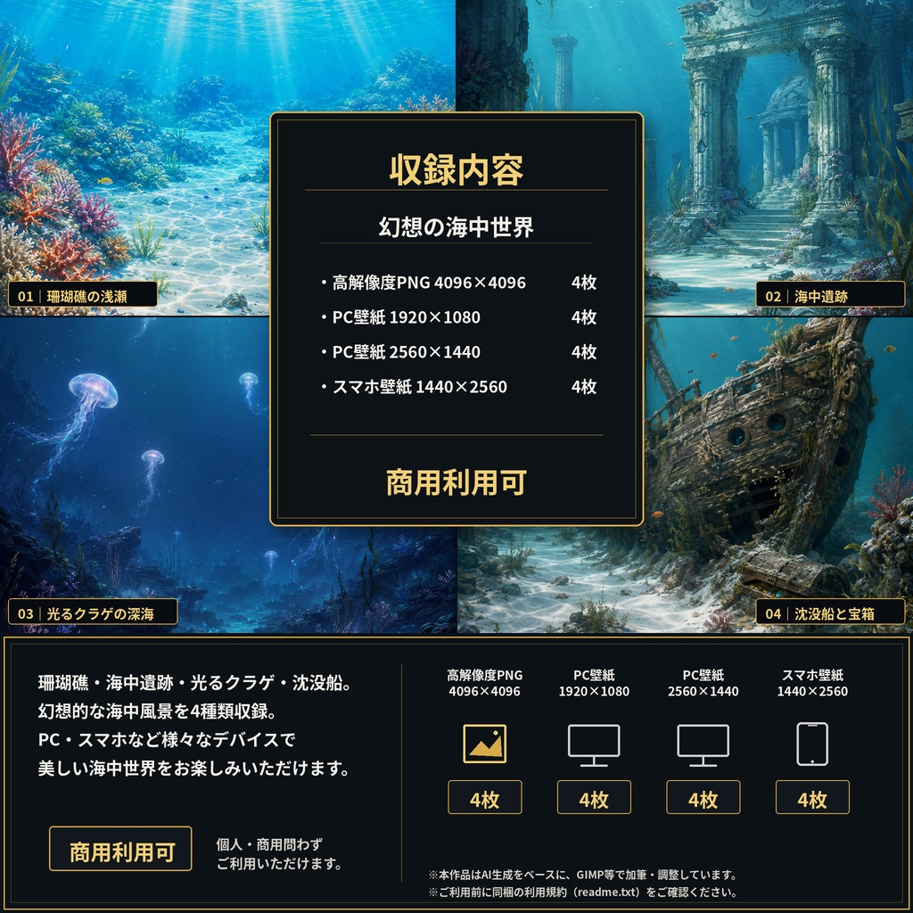 幻想の海中世界 背景素材＆壁紙セット