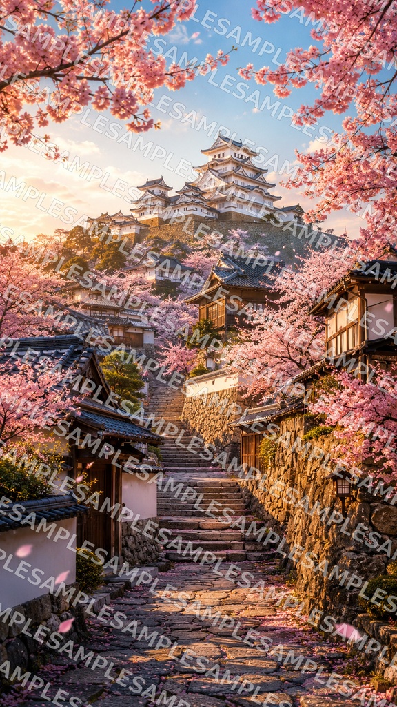 四季を巡る城と城下町 背景素材&壁紙セット