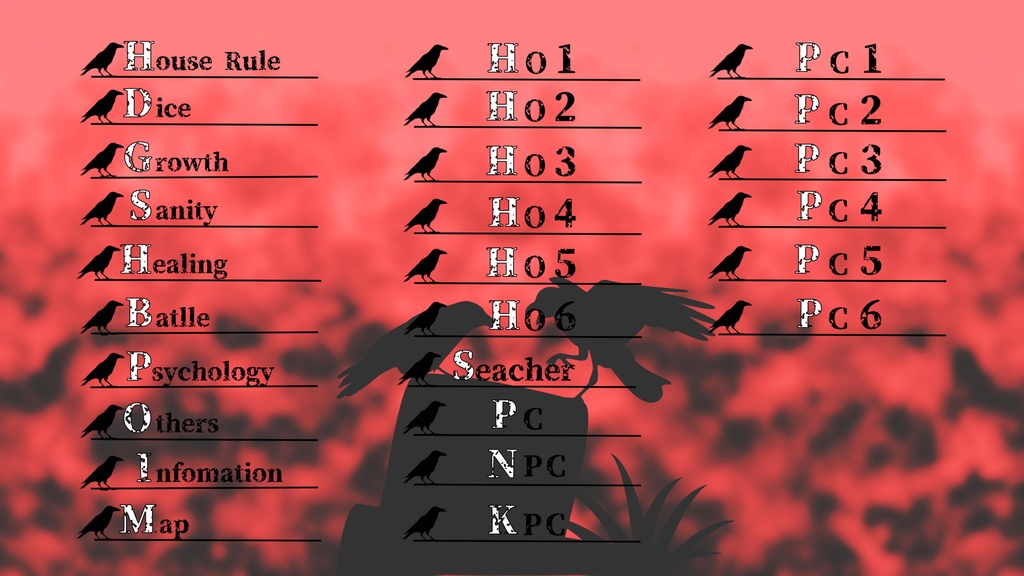 【ココフォリア素材】鴉 メニュー