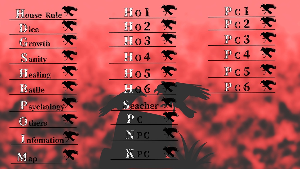 【ココフォリア素材】鴉 メニュー