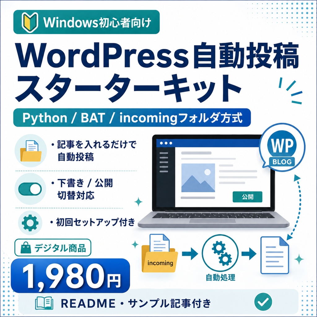 【Windows初心者向け】WordPress.com自動投稿スターターキット|incomingフォルダ方式