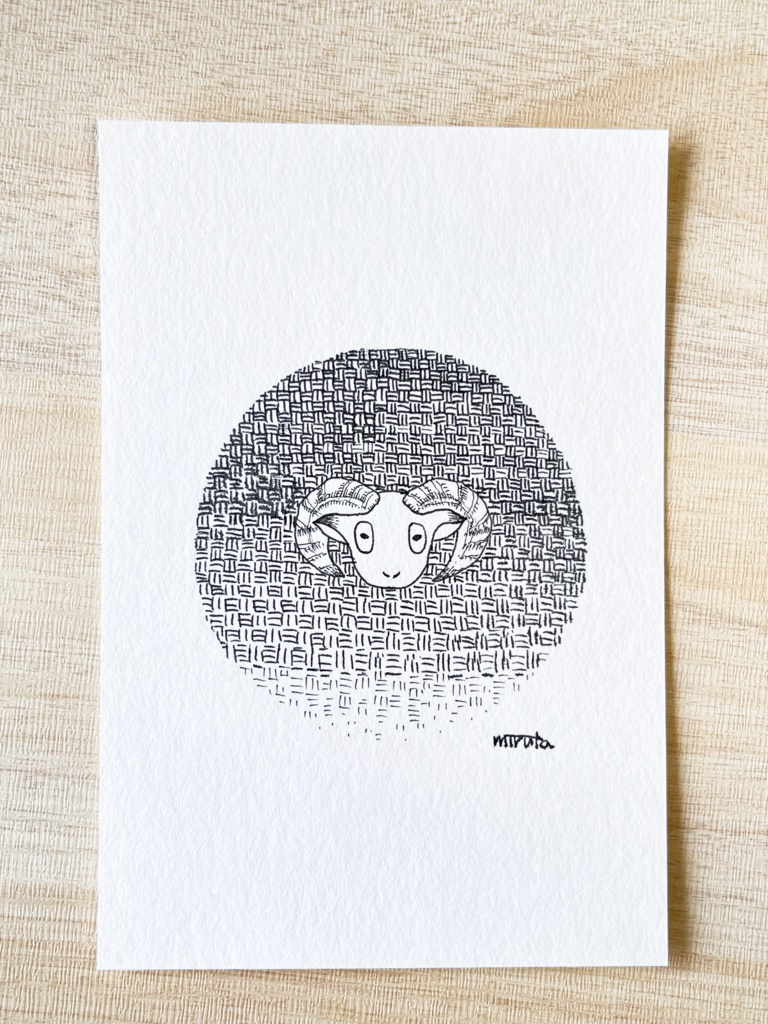 編む【はがきサイズ原画】