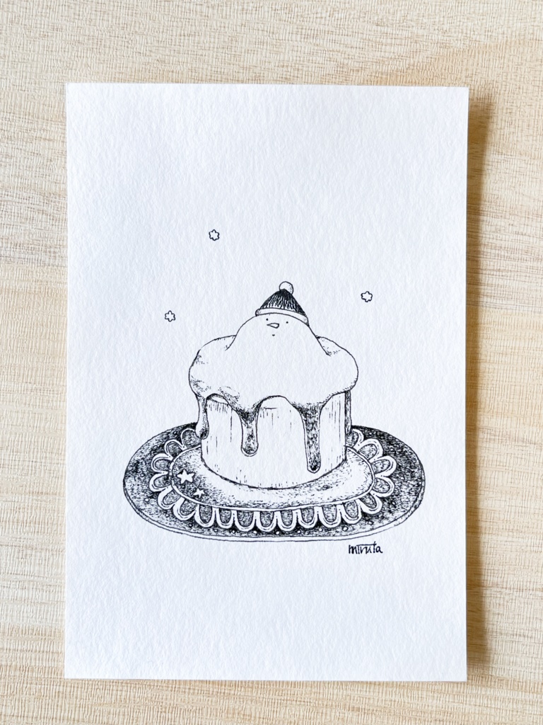 雪だるまケーキ【はがきサイズ原画】