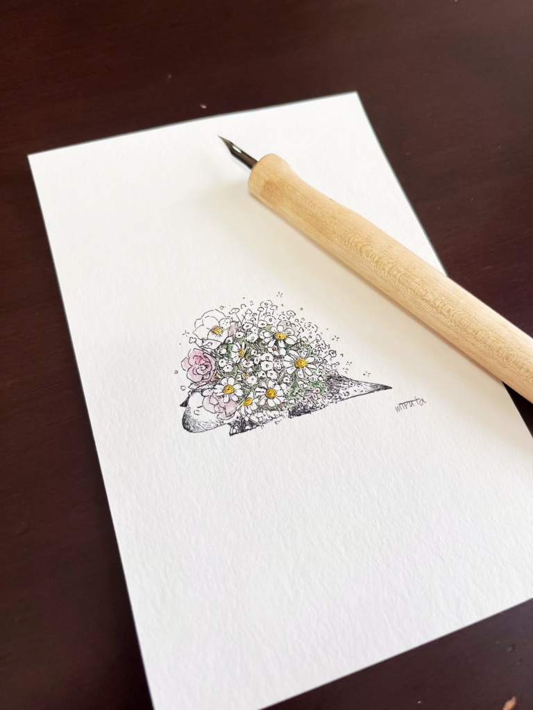 お花といっしょ【はがきサイズ原画】