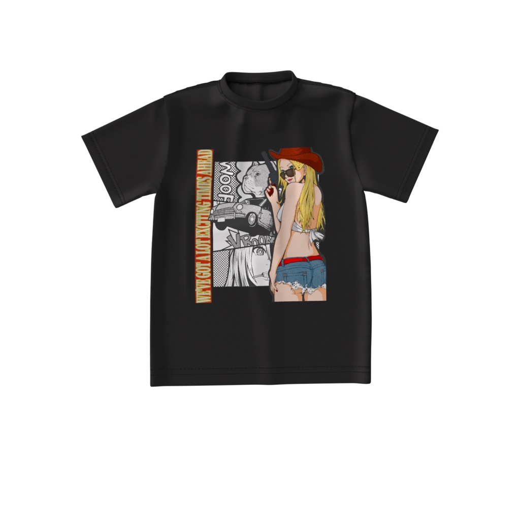 FROZEN CAT　　カウガール　Tシャツ　ビッグシルエット　ブラック