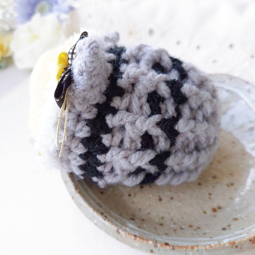 もち着ぐるみ グレー黒シャンパンリボン