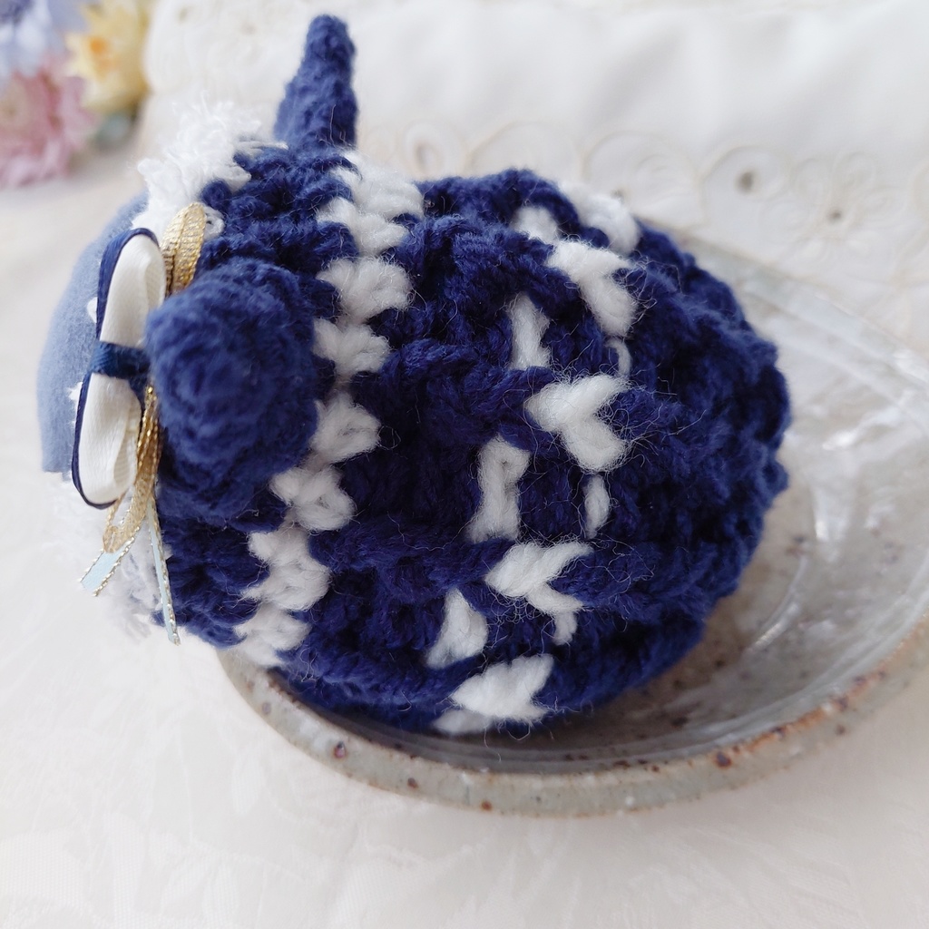 もちマス着ぐるみ 紺色ゴールド水色リボン