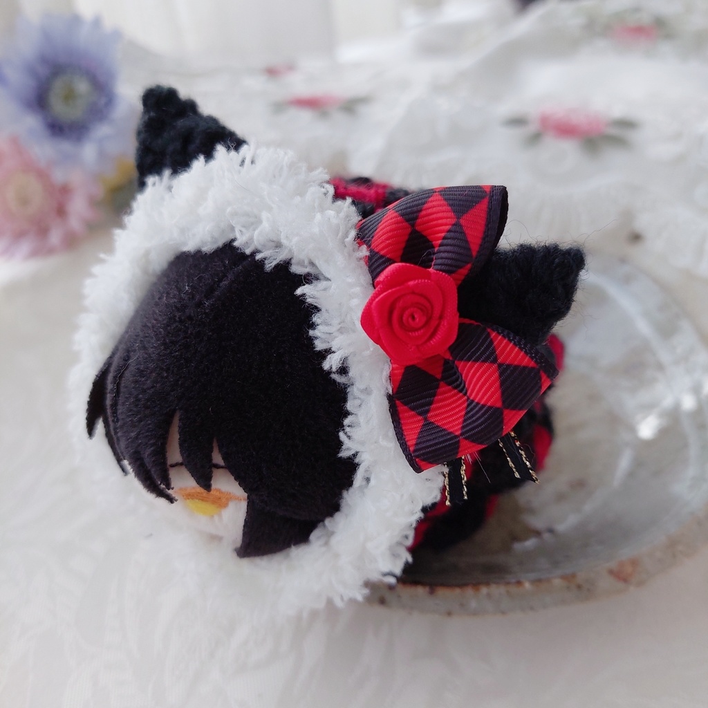 もちマス着ぐるみ【787】黒赤ダイア柄リボン
