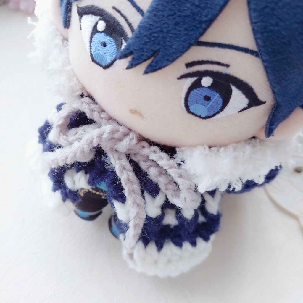 16センチぬい着ぐるみ 紺色うさ耳しっぽ付きひもグレー