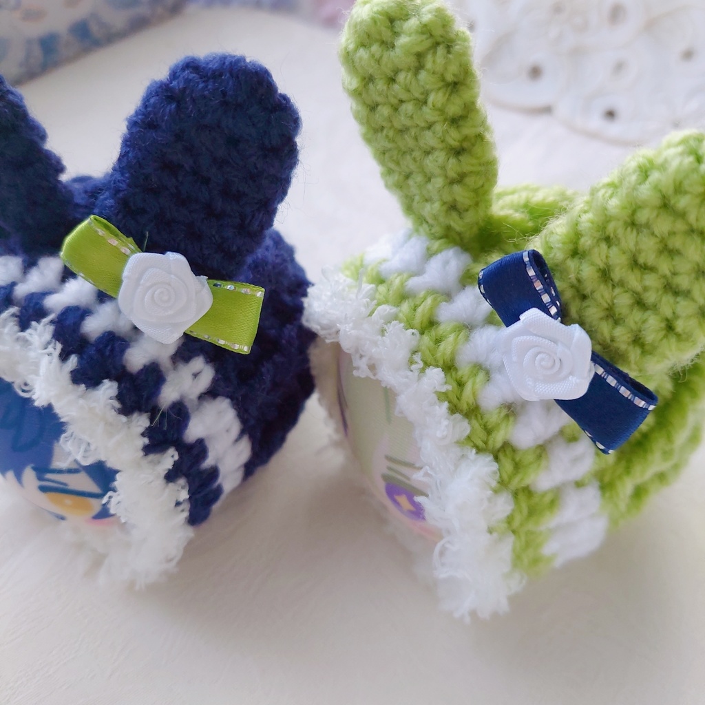 おまんじゅう着ぐるみ うさ耳 紺色 薄黄緑色