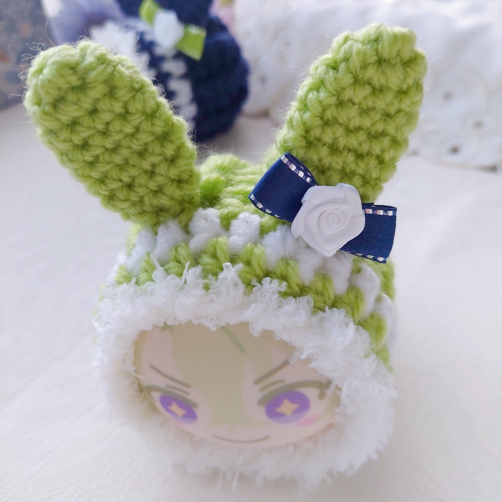 おまんじゅう着ぐるみ うさ耳 紺色 薄黄緑色