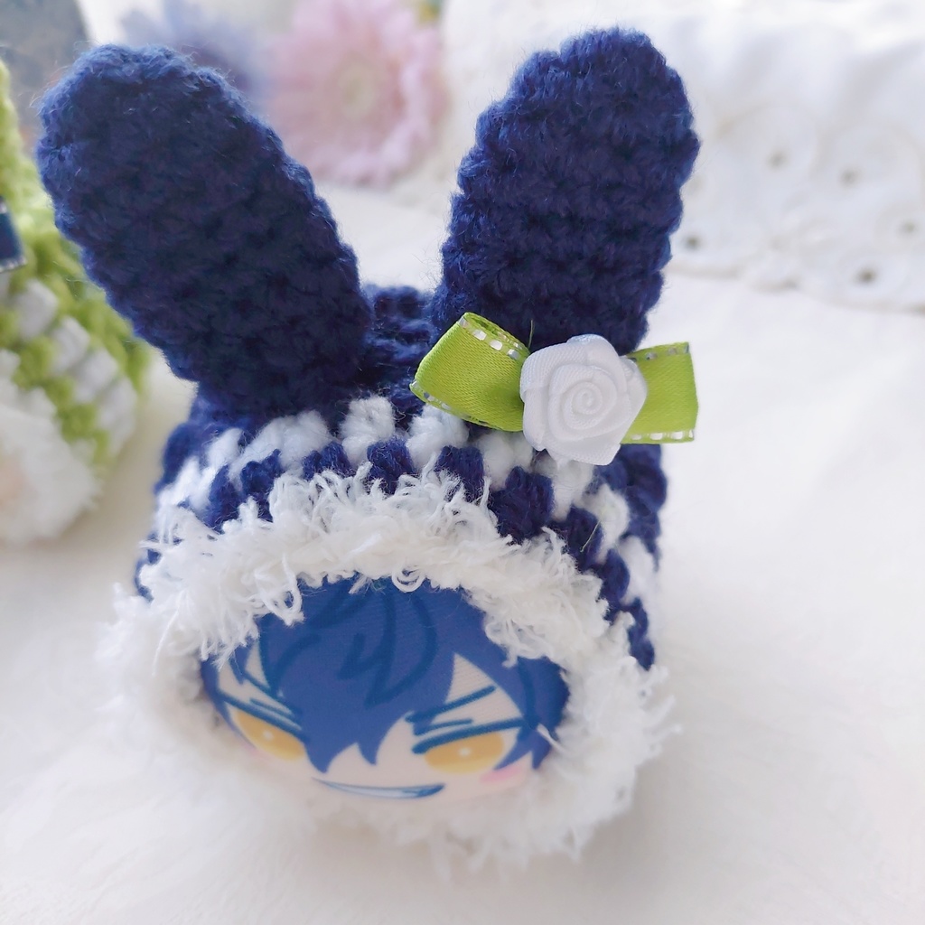 おまんじゅう着ぐるみ うさ耳 紺色 薄黄緑色