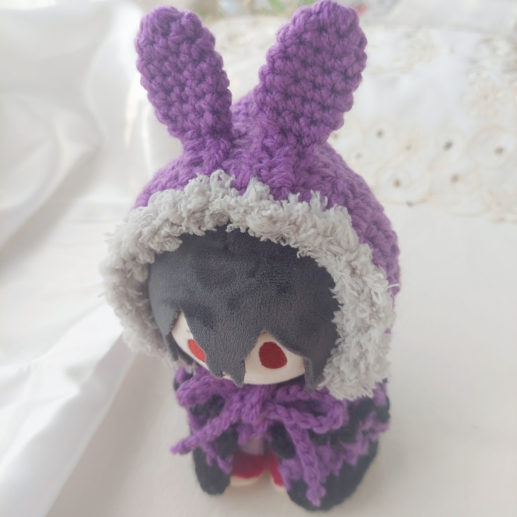 巡夢ぬい用着ぐるみ 紫黒グレーうさ耳しっぽ付