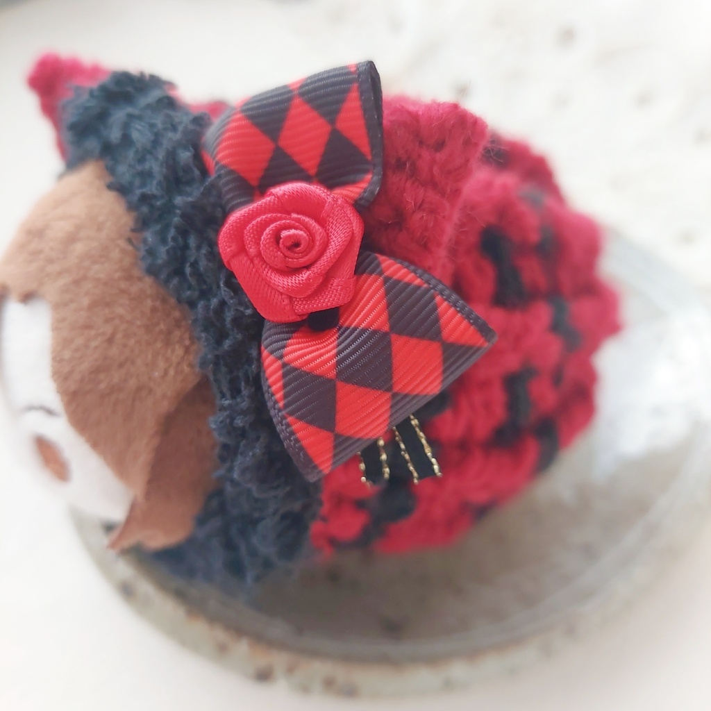 もちマス着ぐるみ【T101】深紅黒ダイア柄リボン