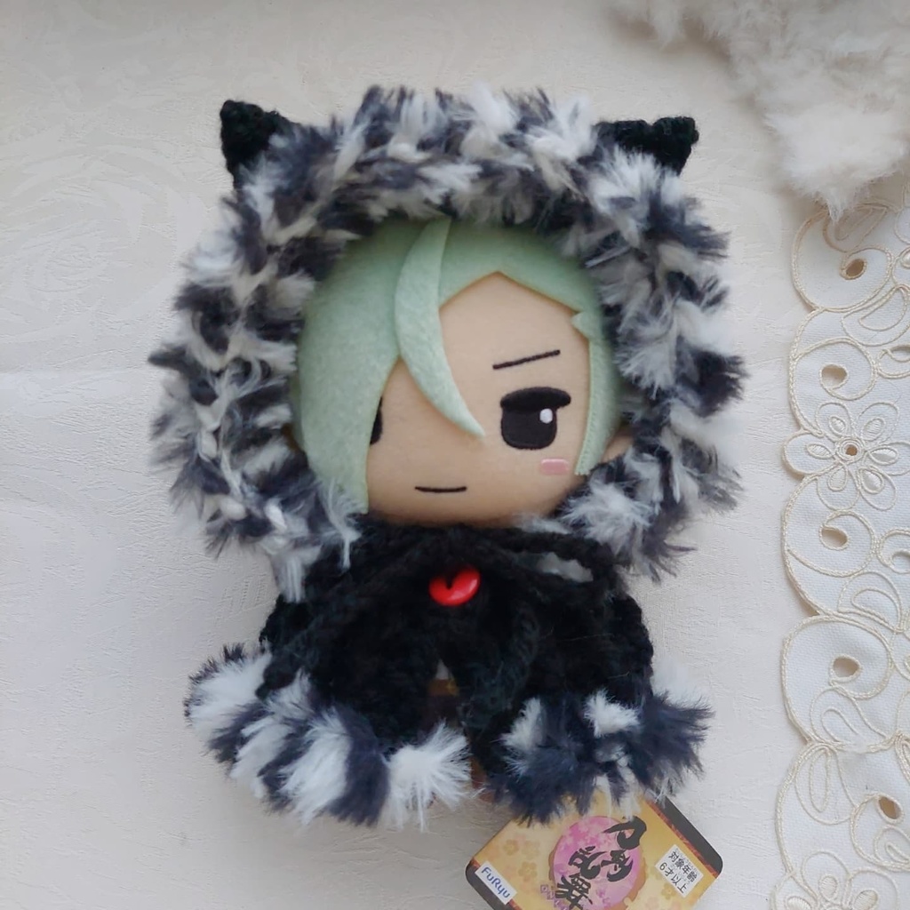 16センチぬい着ぐるみ 黒ねこ耳白黒ファー