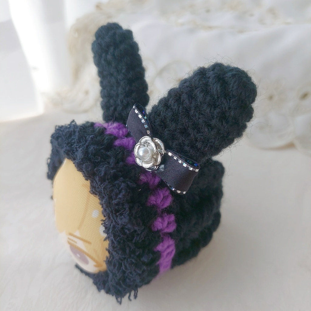 おまんじゅう着ぐるみ うさ耳黒紫