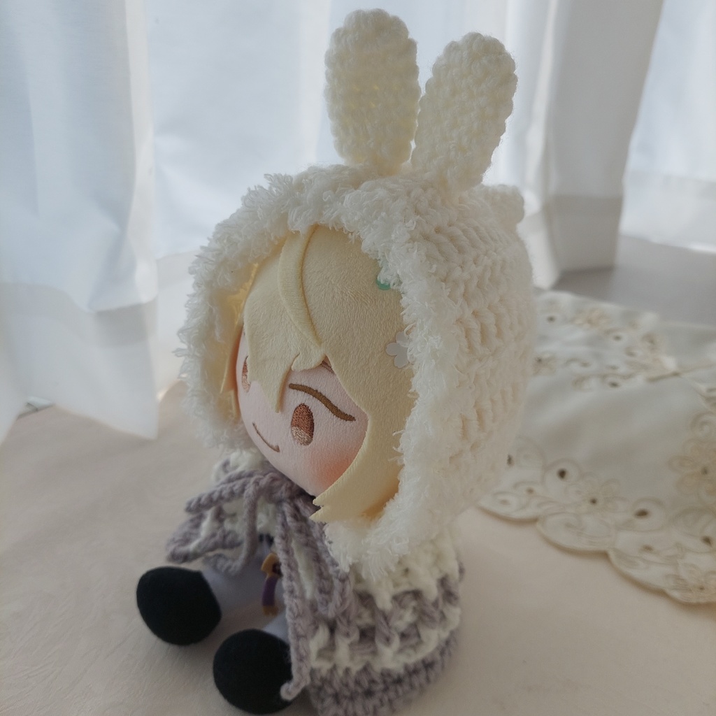 わんぱくぬいサイズ着ぐるみ 白ライトグレーうさ耳しっぽ付